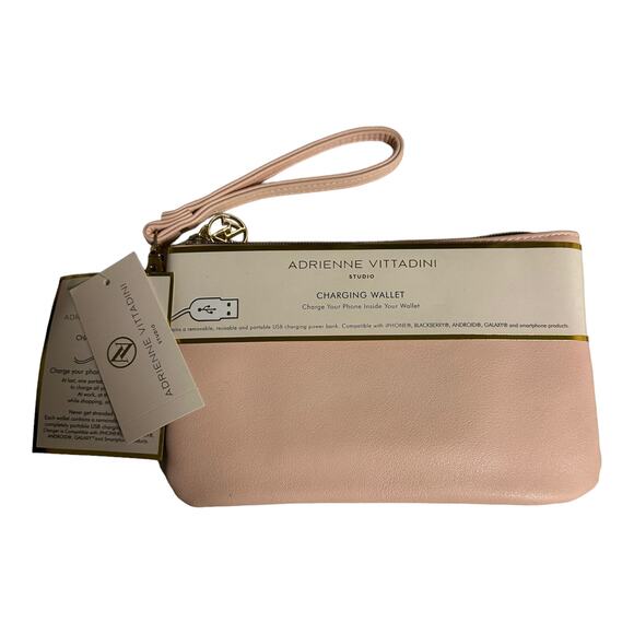 Adrienne Vittadini Charging Wallet Wristlet W/Detachable Strap Blush Pink NEW - Picture 1 of 3